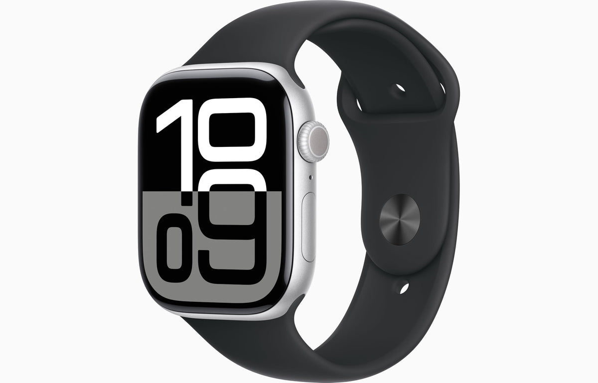 Apple Watch Series 10 (46mm) GPS + Cellular – Silver Aluminum with Black Sport Band