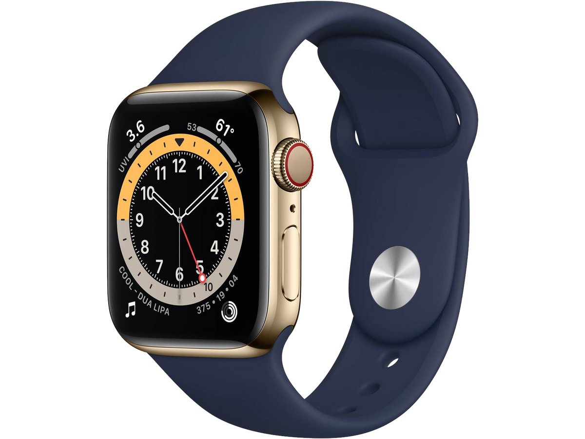 Apple Watch Series 6 (GPS + Cellular 40mm) - Gold Stainless Steel Case with Black Sport Band