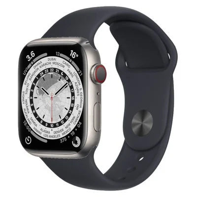 Apple Watch Series 7 (GPS + Cellular 45mm) -  Silver Stainless Steel with Black Sport Band
