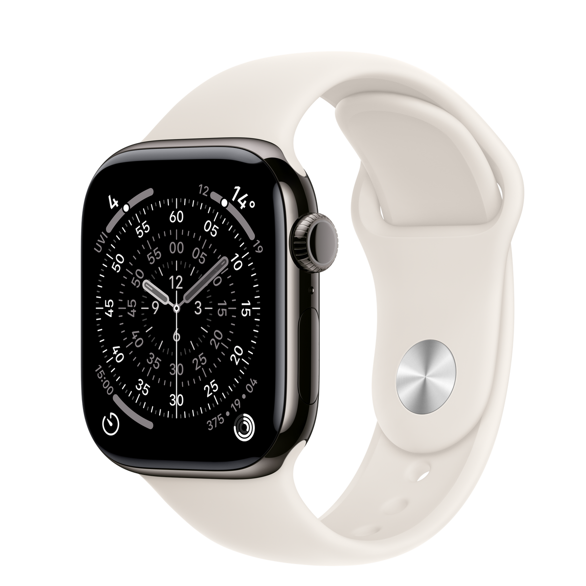 Refurbished Apple Watch Series 7 (41mm) GPS + Cellular – Starlight Aluminum Case with Black Sport Band