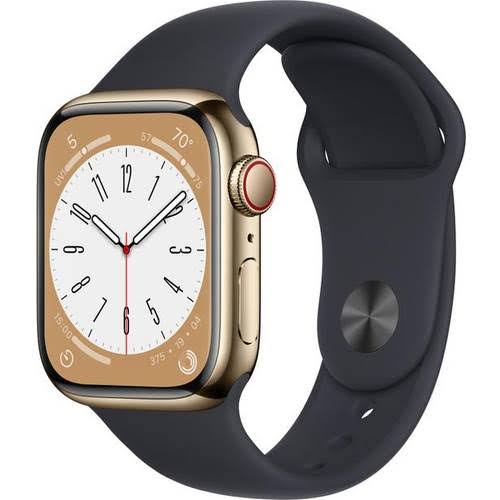 Apple Watch Series 8 ( GPS + Cellular 41MM  ) -  Gold Stainless Steel Case with Black Sport Band